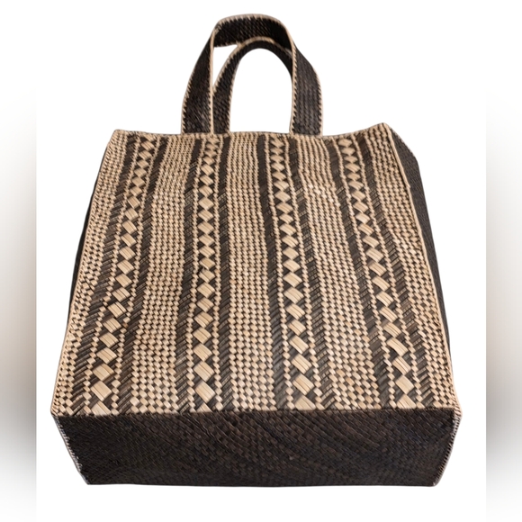 Morgan & Clyde Handmade In Java Woven Tote Bag With Flower Detail 13h"x11w"x6" - Picture 2 of 10